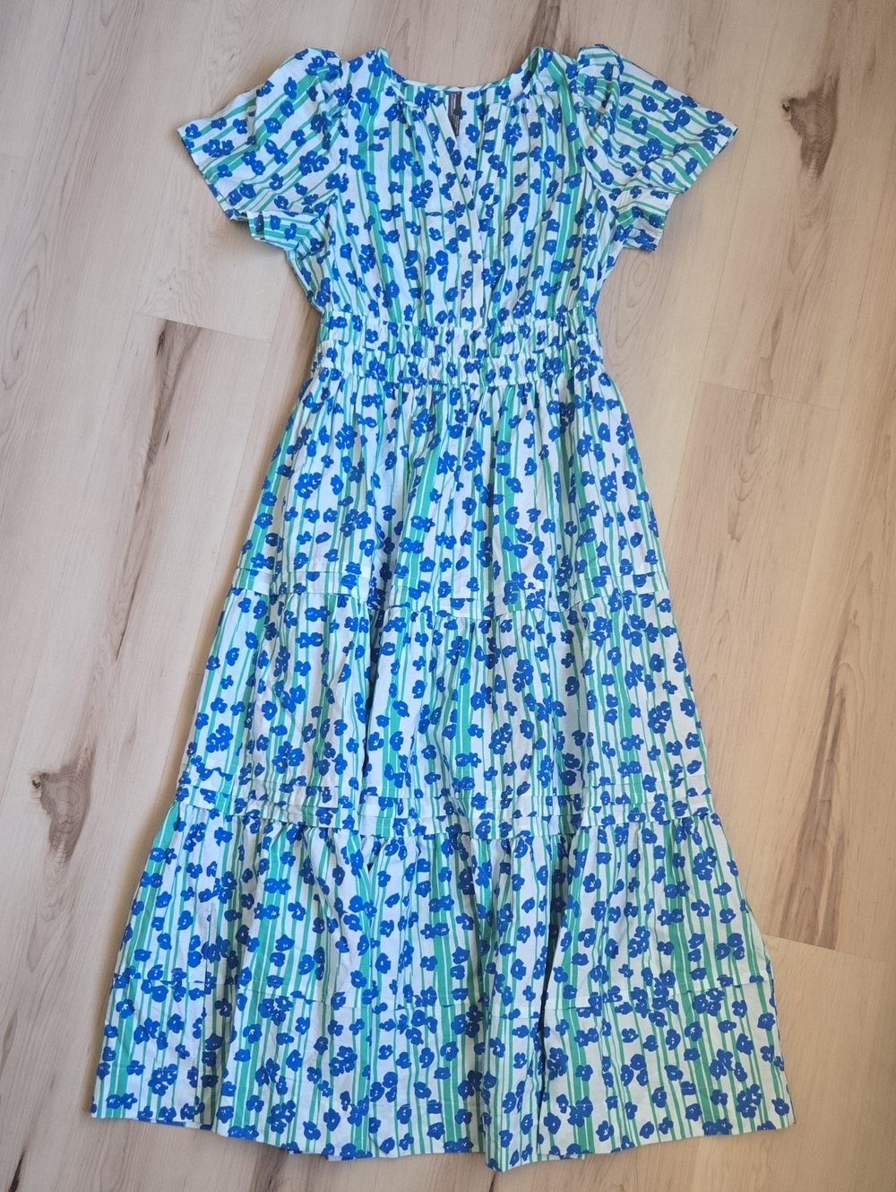 Anthropologie The Somerset Maxi Dress, Blue Green Stripe Floral, Size Medium